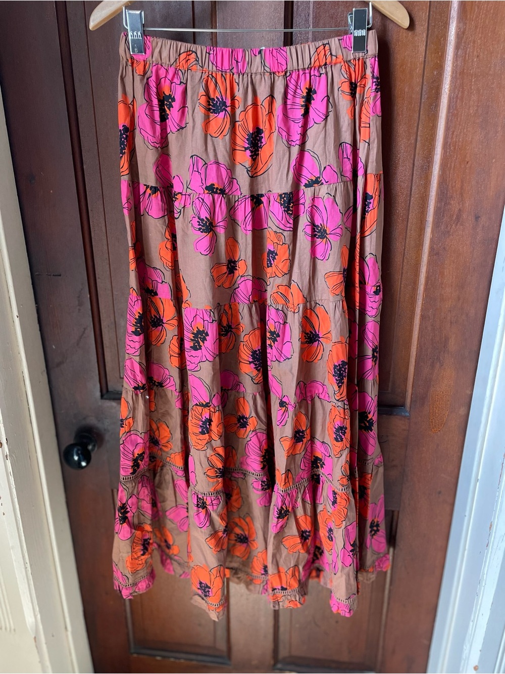 brave + true women's medium brown floral maxi skirt
